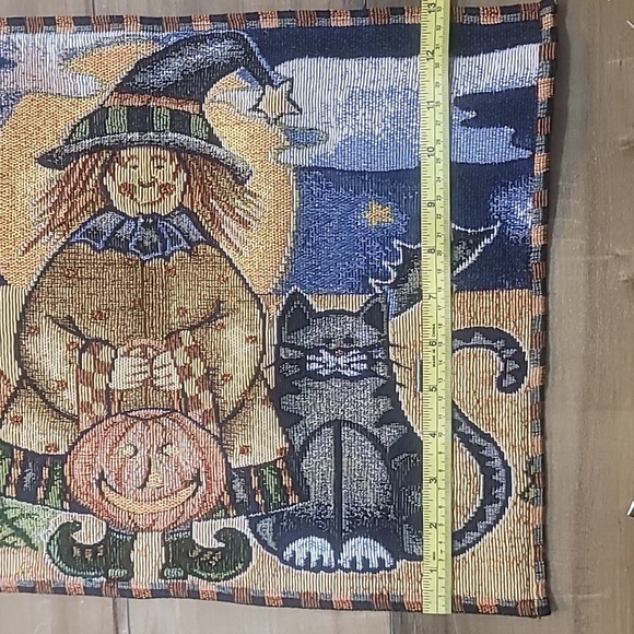 Halloween tapestry table runner 70 x 13 scarecrow black cat Fall Autumn witchy - Picture 5 of 5